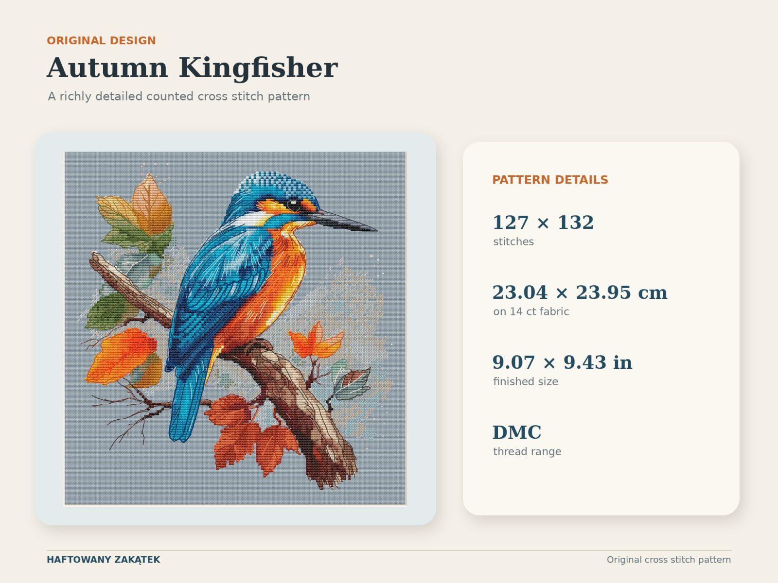 Autumn Kingfisher – cyfrowy wzór haftu krzyżykowego - obrazek 2