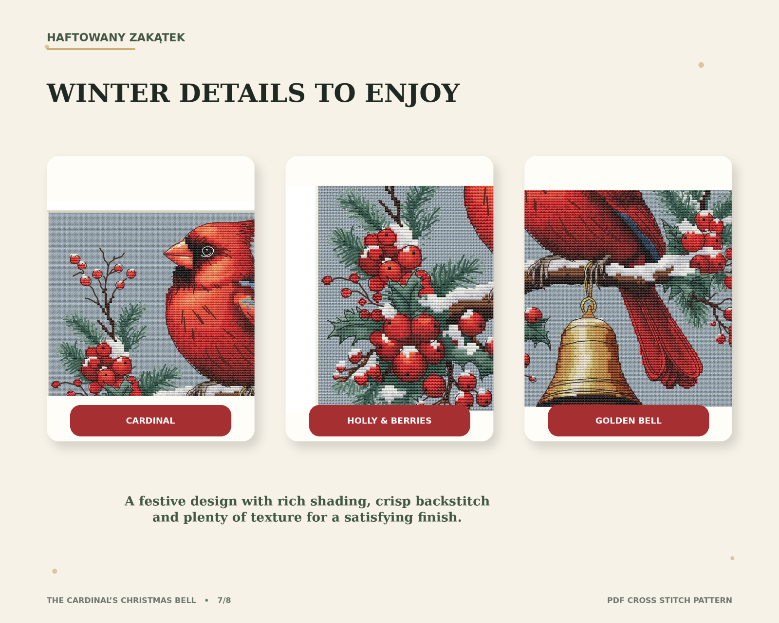 The Cardinal’s Christmas Bell – cyfrowy wzór haftu krzyżykowego - obrazek 8